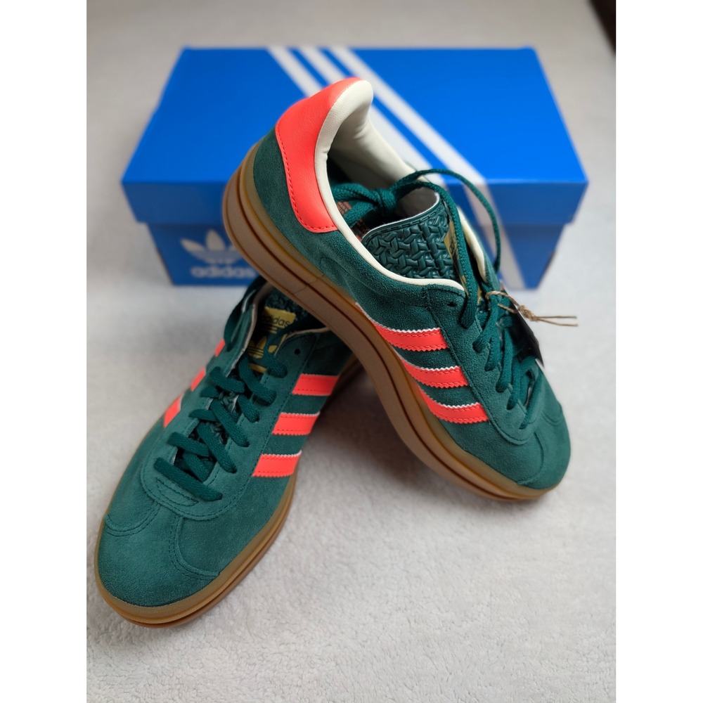 Adidas Gazelle Bold J Collegiate Green Solar Orange Gum JQ7408 Platform Sneakers